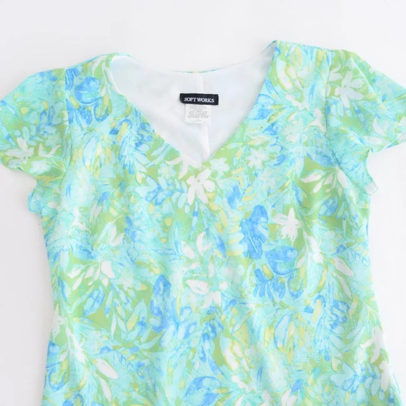 Vintage Soft Works Green and Blue  Floral Sun Dress Size 14 - Picture 13 of 13
